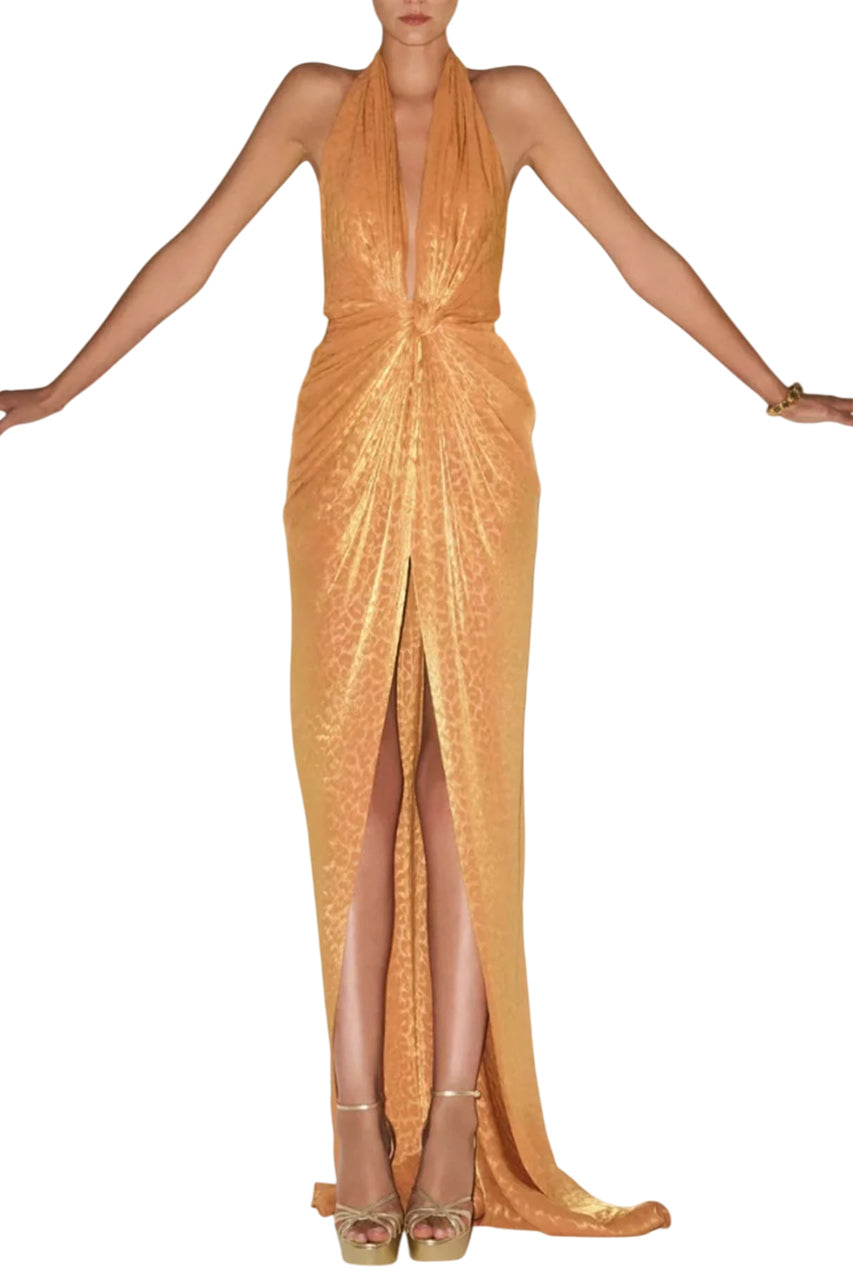 LEOPARD LUREX GEORGETTE HALTERNECK