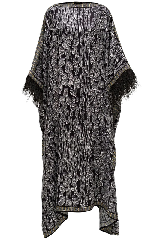 LEOPARD OF THE EAST CAFTAN WITH FEATHERED CUFFS