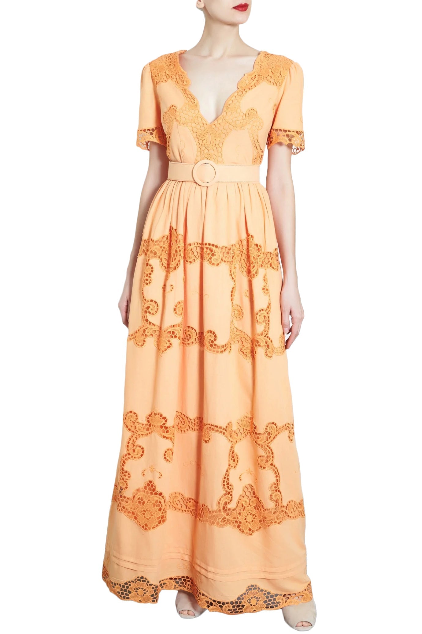 LOANNA COTTON-LINEN LACE DRESS