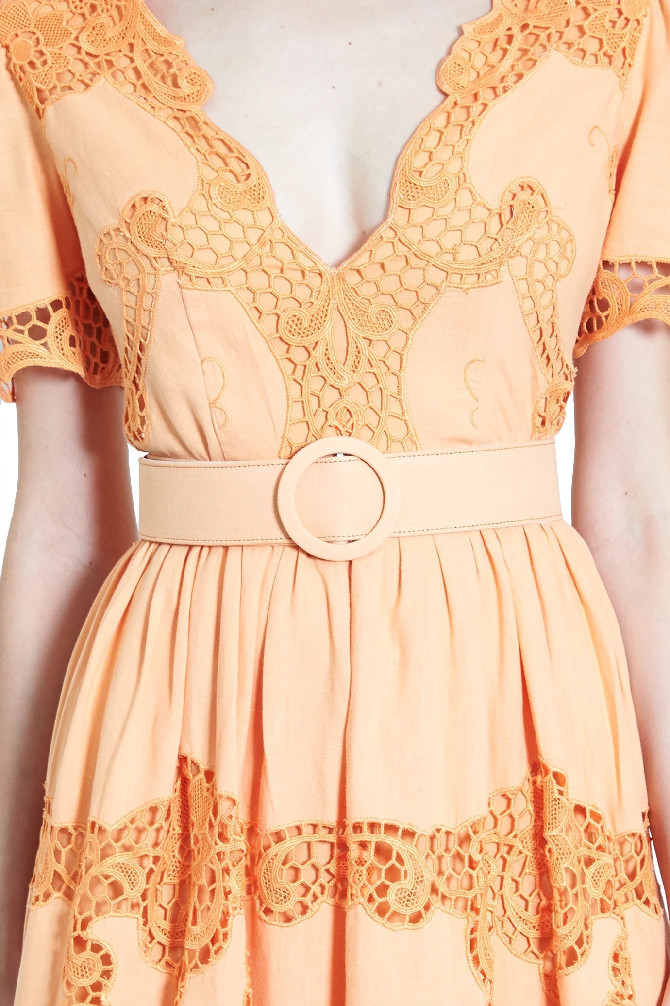 LOANNA COTTON-LINEN LACE DRESS