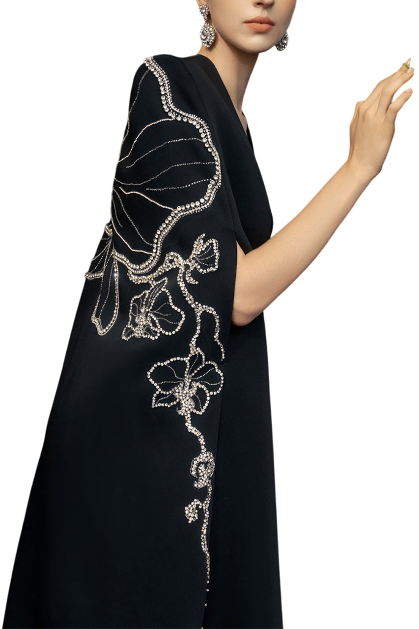 LONG CAPE WITH STRAIGHT STRAPLESS DRESS