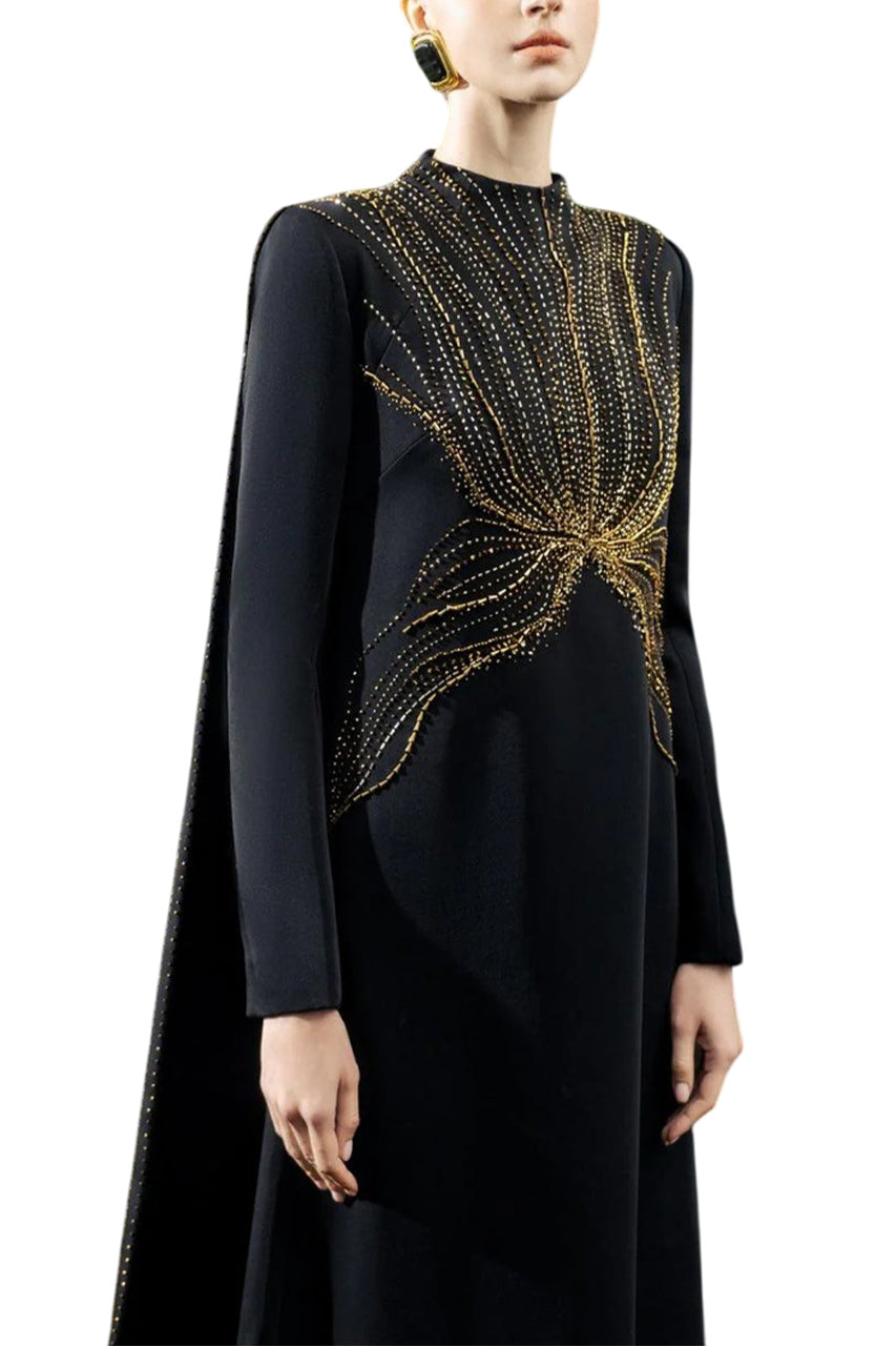LONG FLAP CRYSTAL-EMBELLISHED DRESS