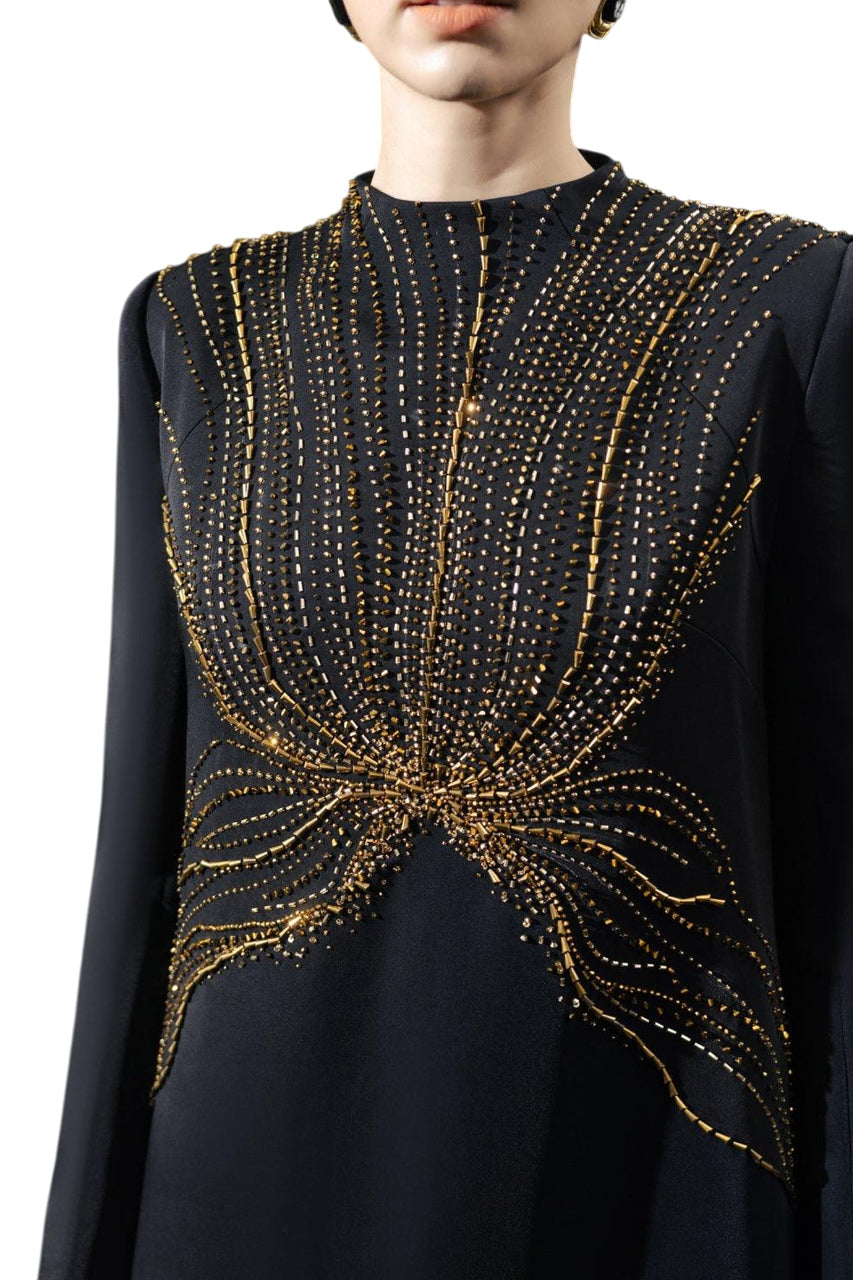 LONG FLAP CRYSTAL-EMBELLISHED DRESS