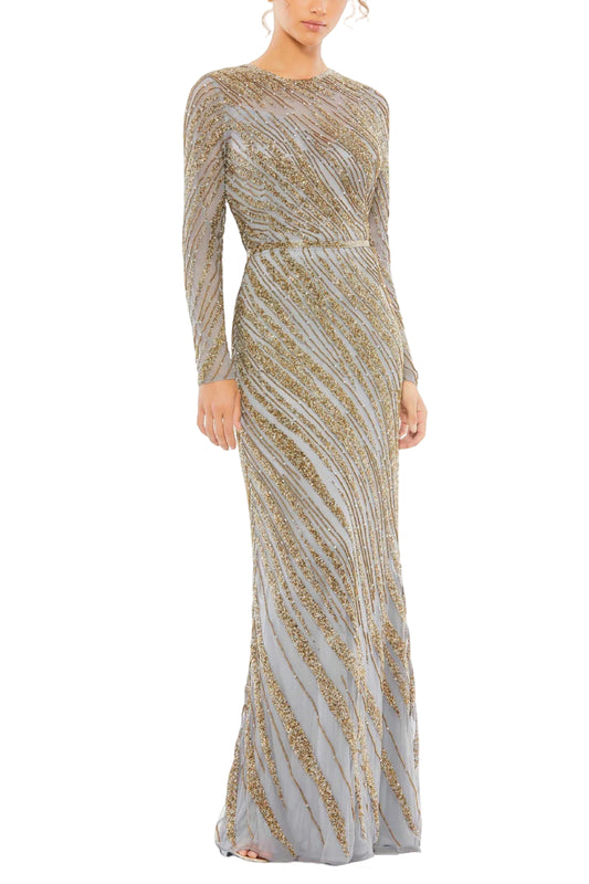 LONG SLEEVE BEADED COLUMN GOWN