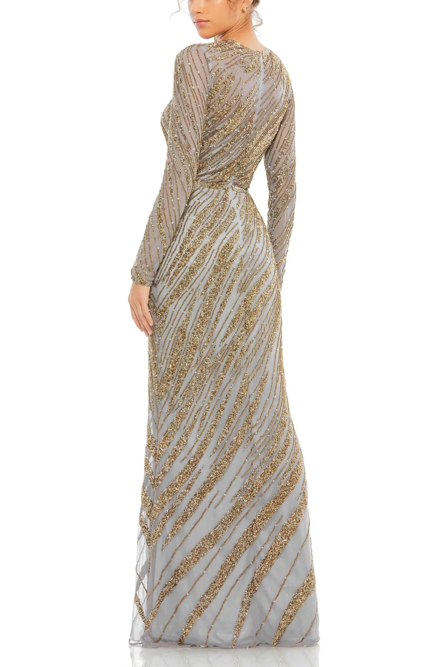 LONG SLEEVE BEADED COLUMN GOWN