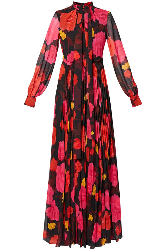 LONG SLEEVE GOWN WITH PLEATED SKIRT