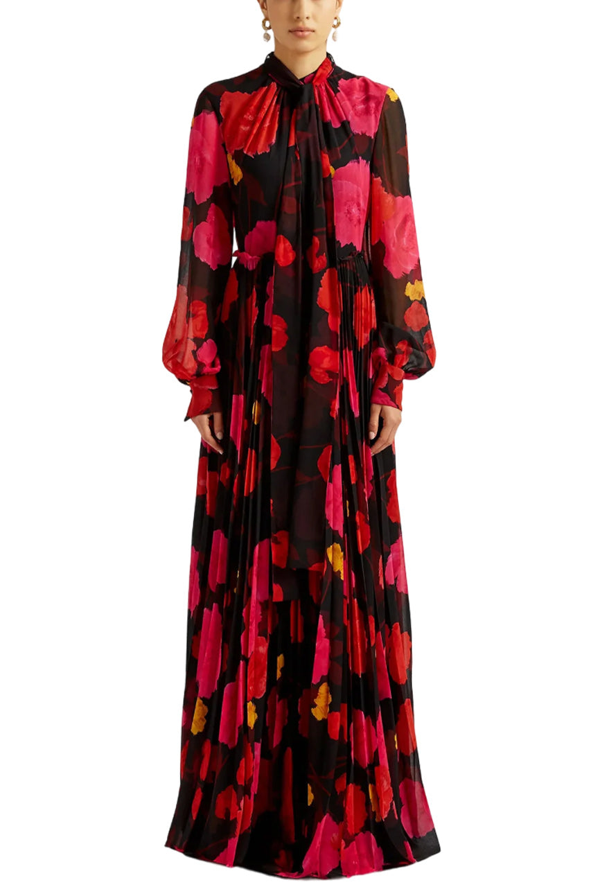 LONG SLEEVE GOWN WITH PLEATED SKIRT