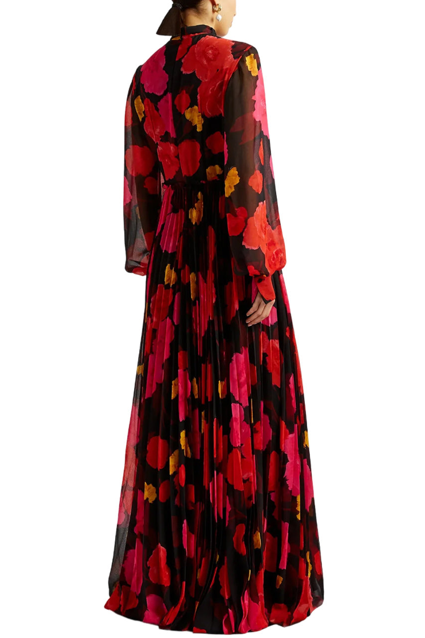 LONG SLEEVE GOWN WITH PLEATED SKIRT