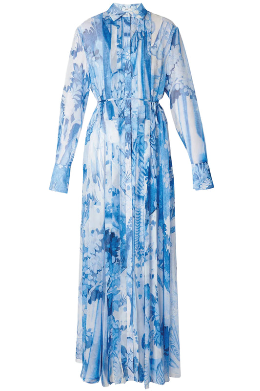 LONG SLEEVE PLEATED DETAIL GOWN