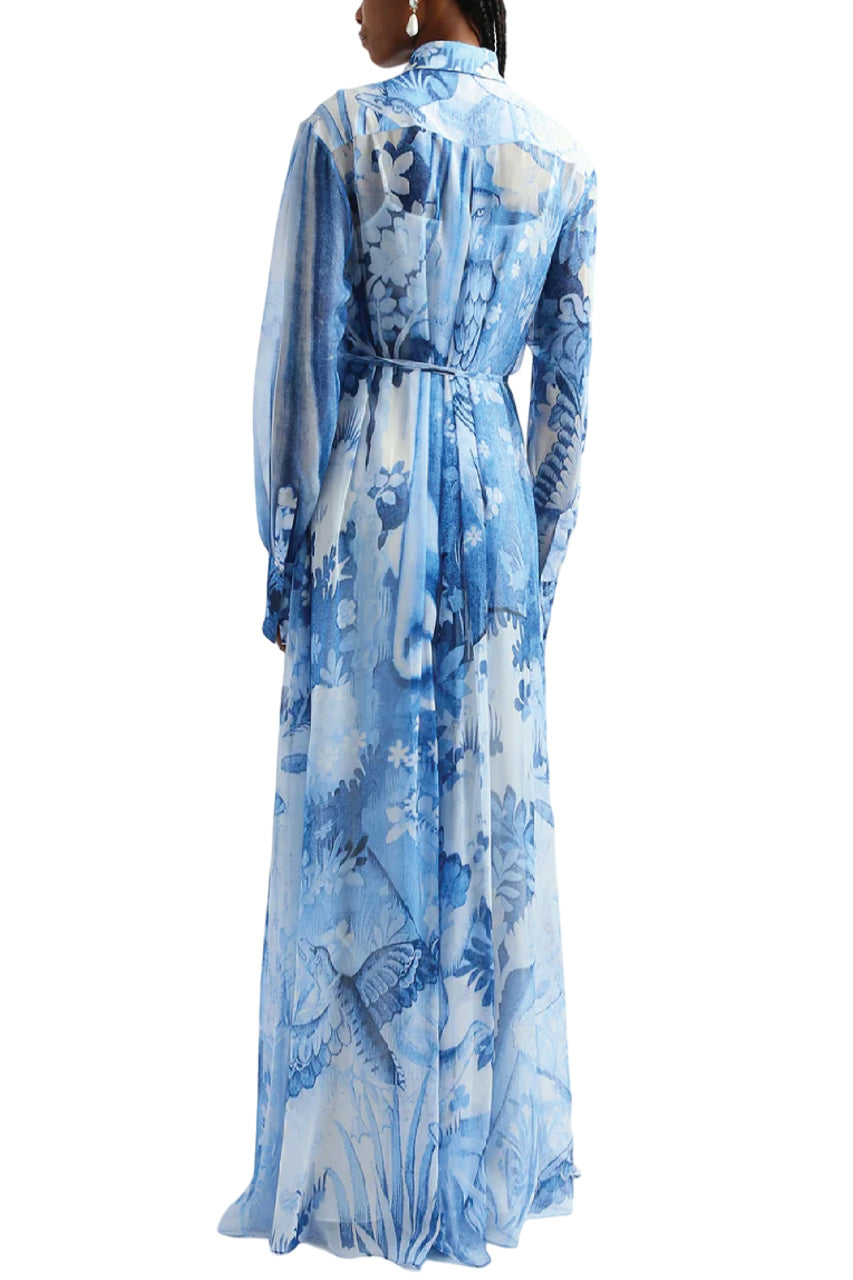LONG SLEEVE PLEATED DETAIL GOWN