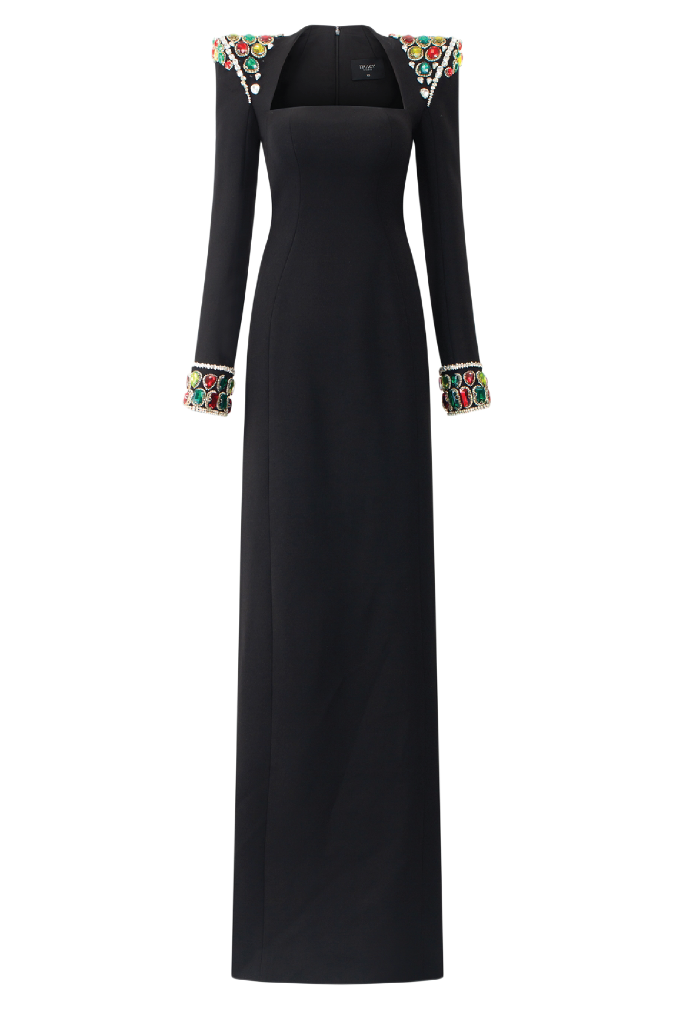 LONG SLEEVE STONE EMBELLISHED SHOULDER DRESS