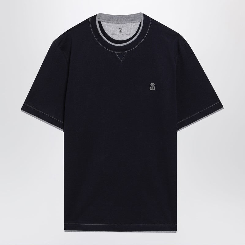 Navy blue T-shirt with faux layering