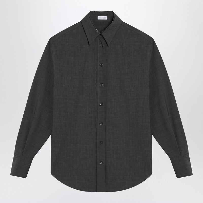 Dark Grey Shirt With Shiny Collar Detail