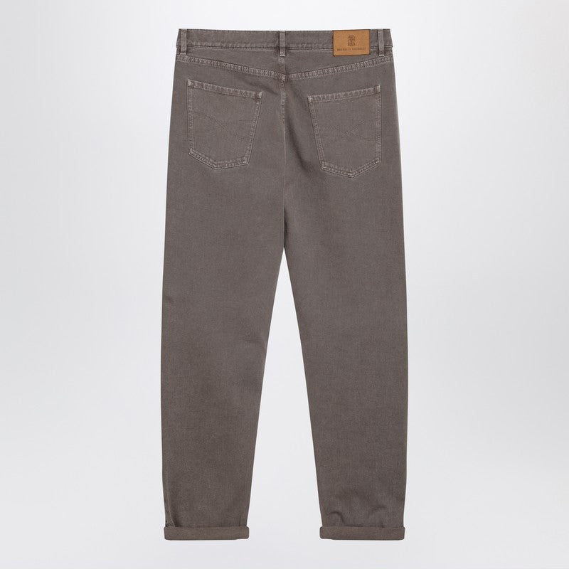 Beige vintage-effect jeans with turn-up hem