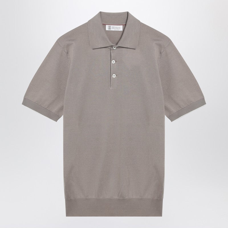 Light brown cotton knit polo shirt