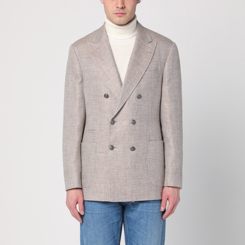 Double-breasted Jacket In Linen And Cotton