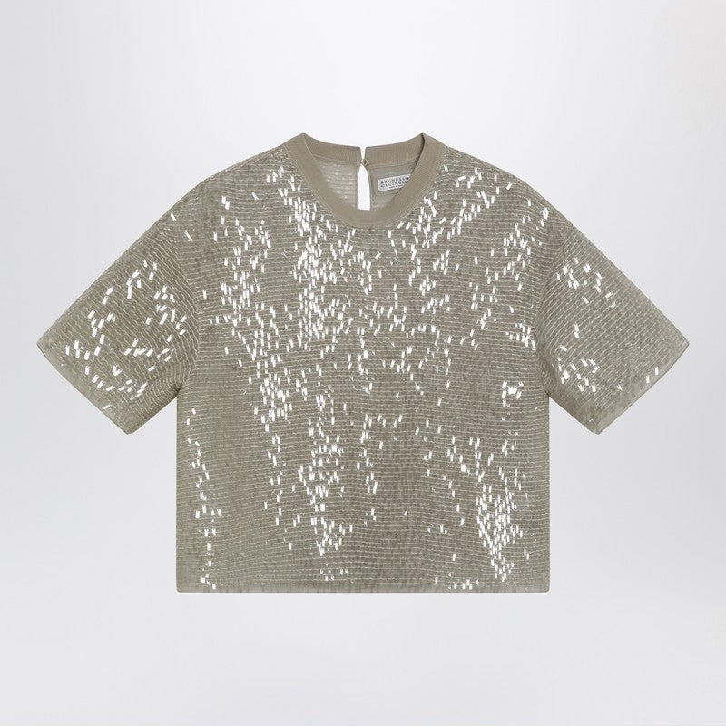 Dazzling Cascade Embroidery T-shirt in Crispy silk