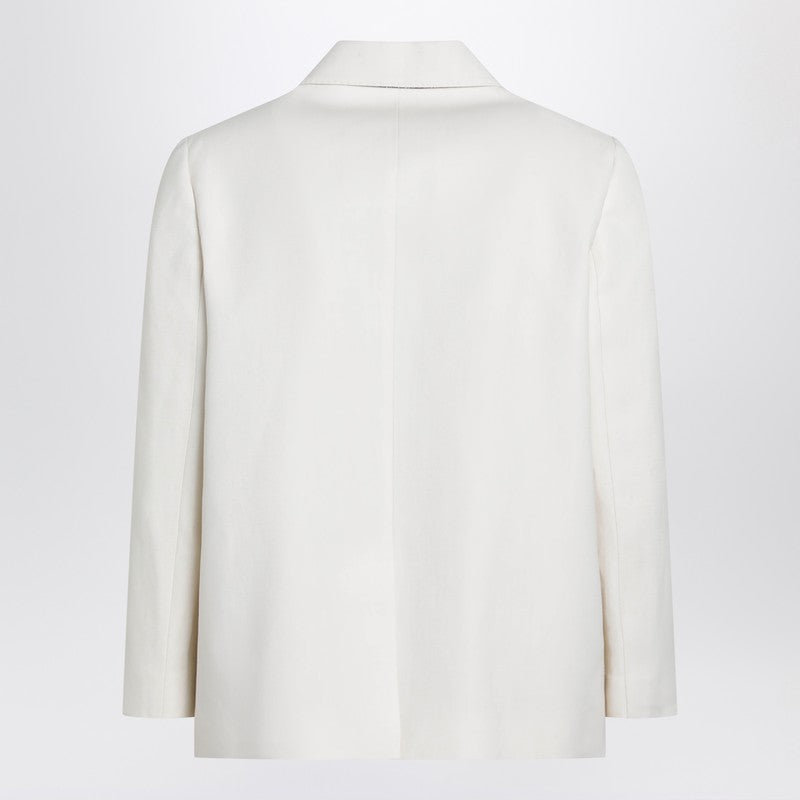 Ivory fluid twill jacket in viscose and linen