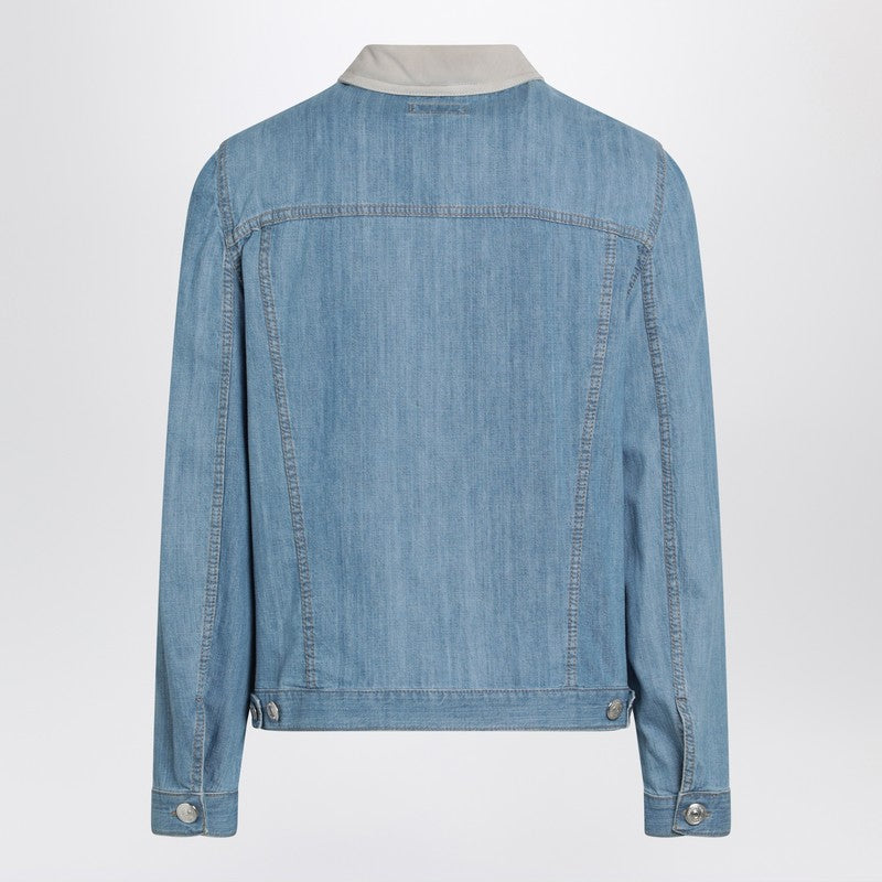 Blue denim jacket with suede collar