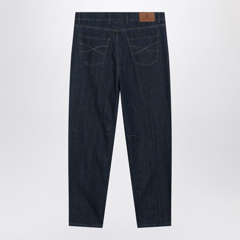 Slim-fit jeans with pleats in blue denim