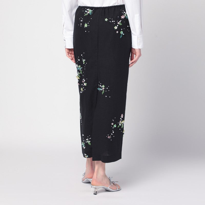Black Miriam Embroidered skirt in linen blend