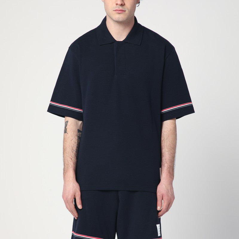 Navy Blue Polo Shirt With Tricolour Detail