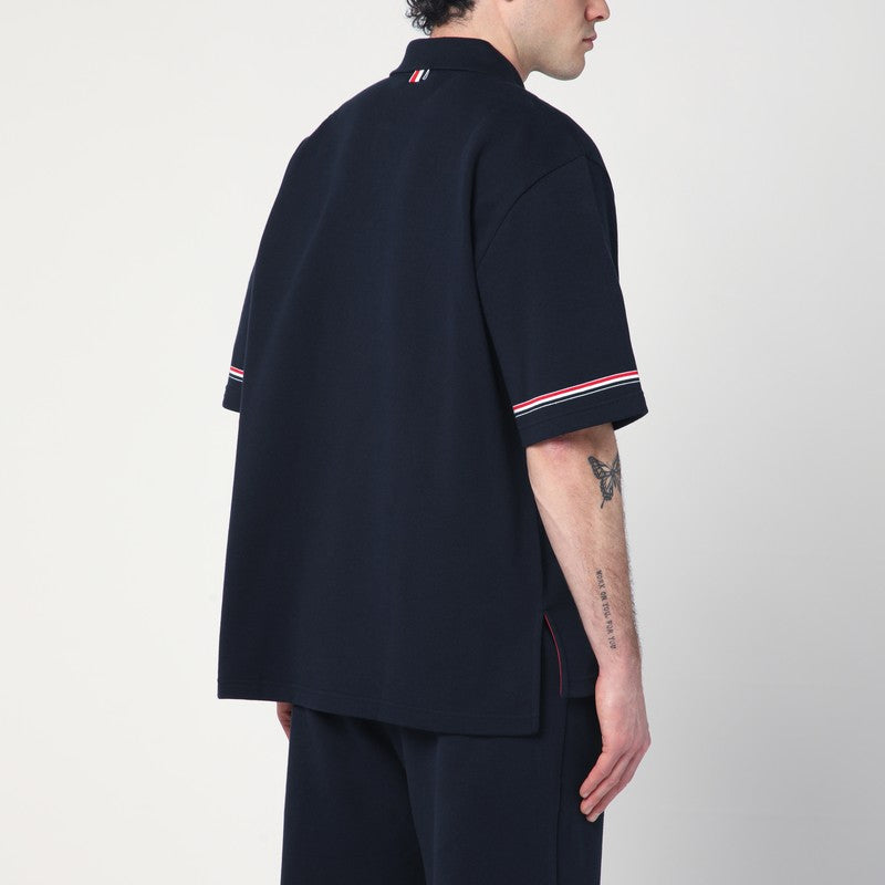 Navy Blue Polo Shirt With Tricolour Detail
