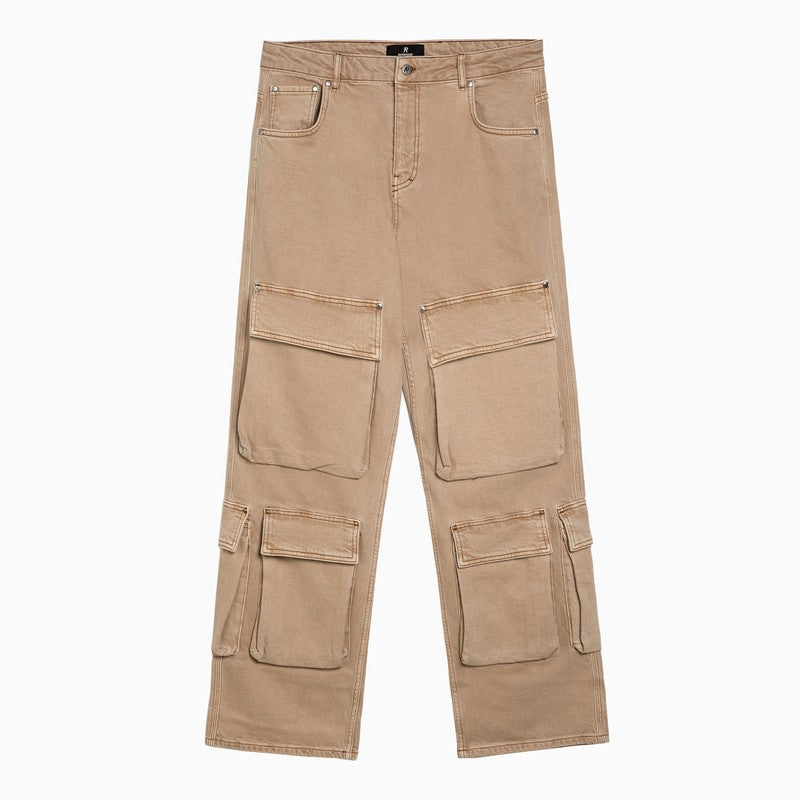 R3Ca Beige Denim Cargo Trousers