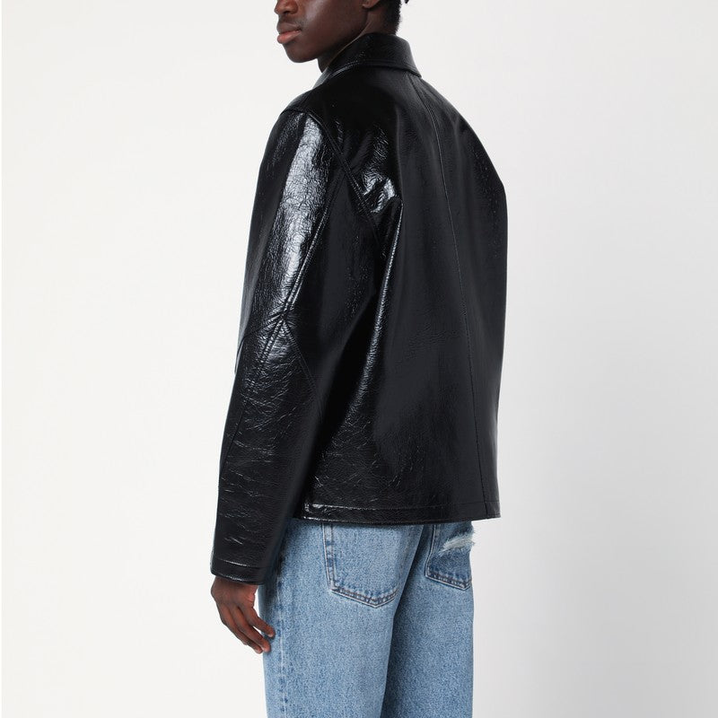 Shiny Black Zip-up Jacket In Eco-leather