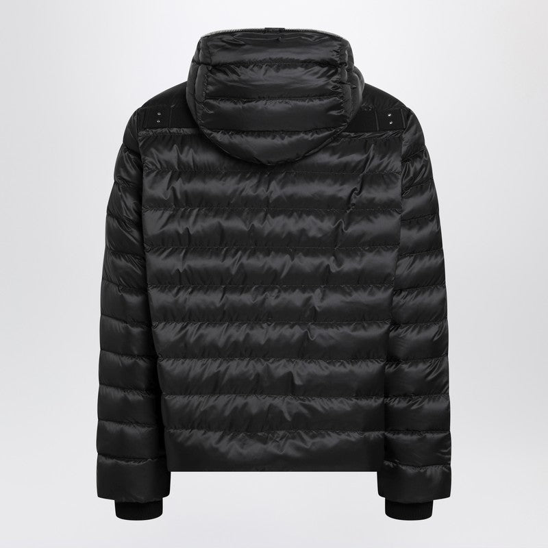 Black quilted zip-up down jacket