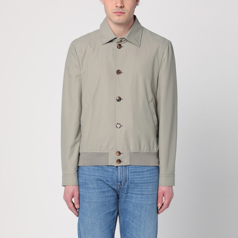 Khaki Green Bomber Jacket In Cotton Blend