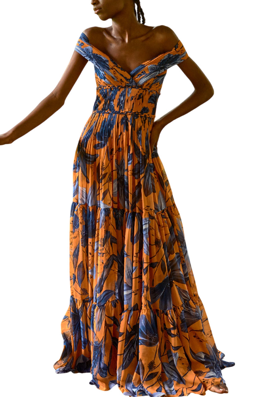 MAGDALENA PLEATED CHIFFON MAXI DRESS