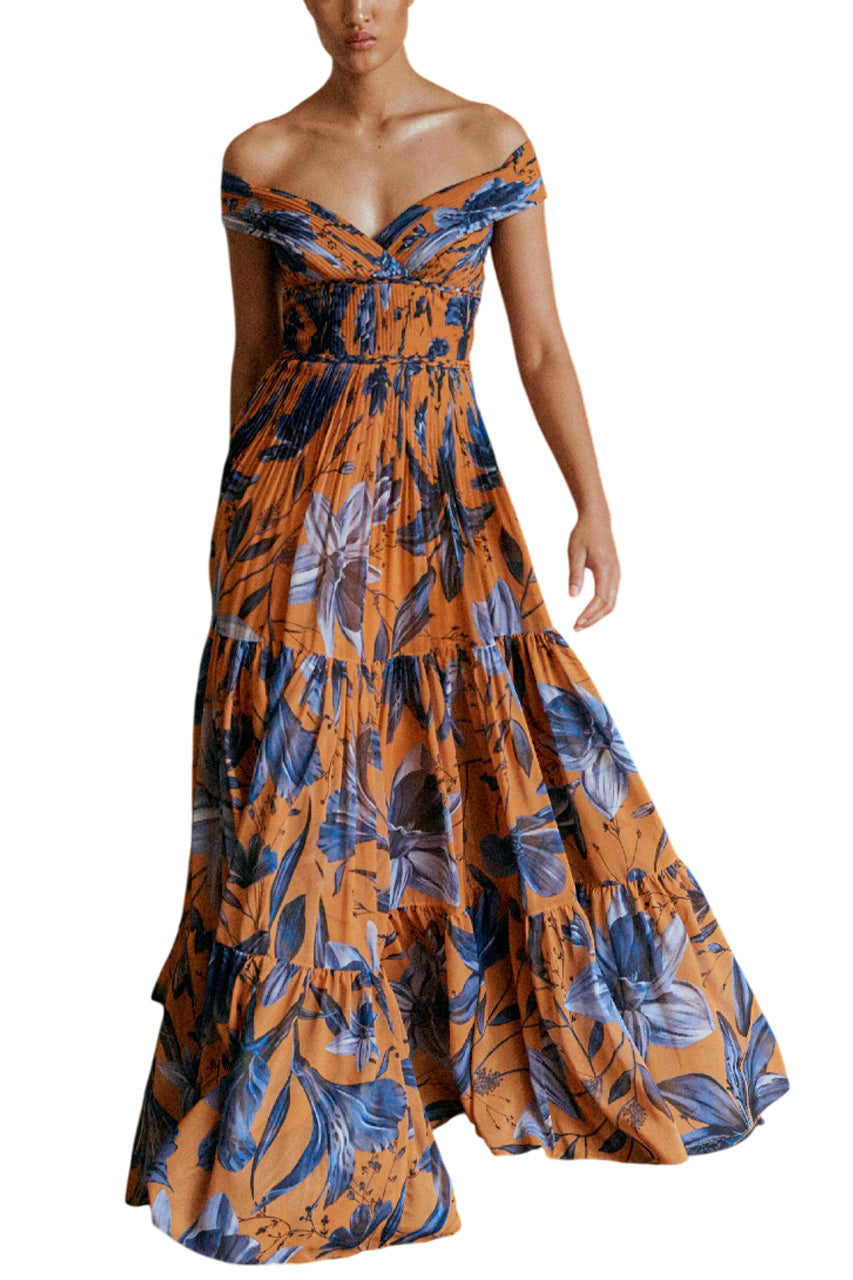MAGDALENA PLEATED CHIFFON MAXI DRESS