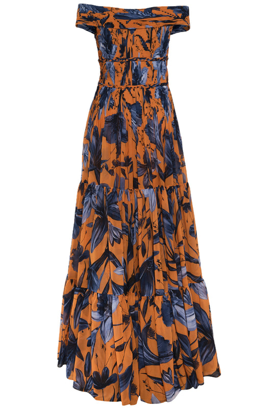 MAGDALENA PLEATED CHIFFON MAXI DRESS