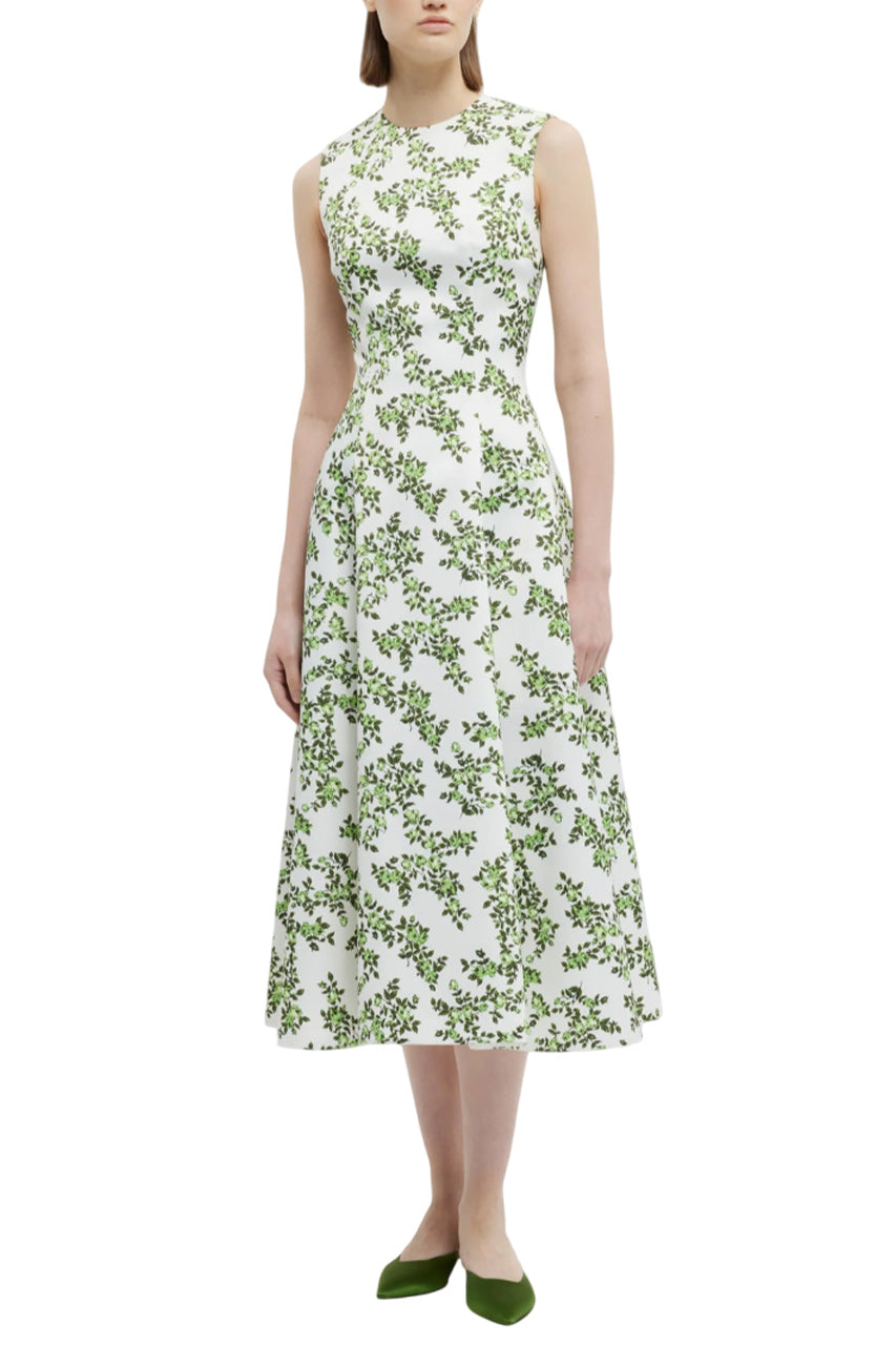 MARA DRESS BLUE ROSE ON WHITE TAFFETA FAILLE