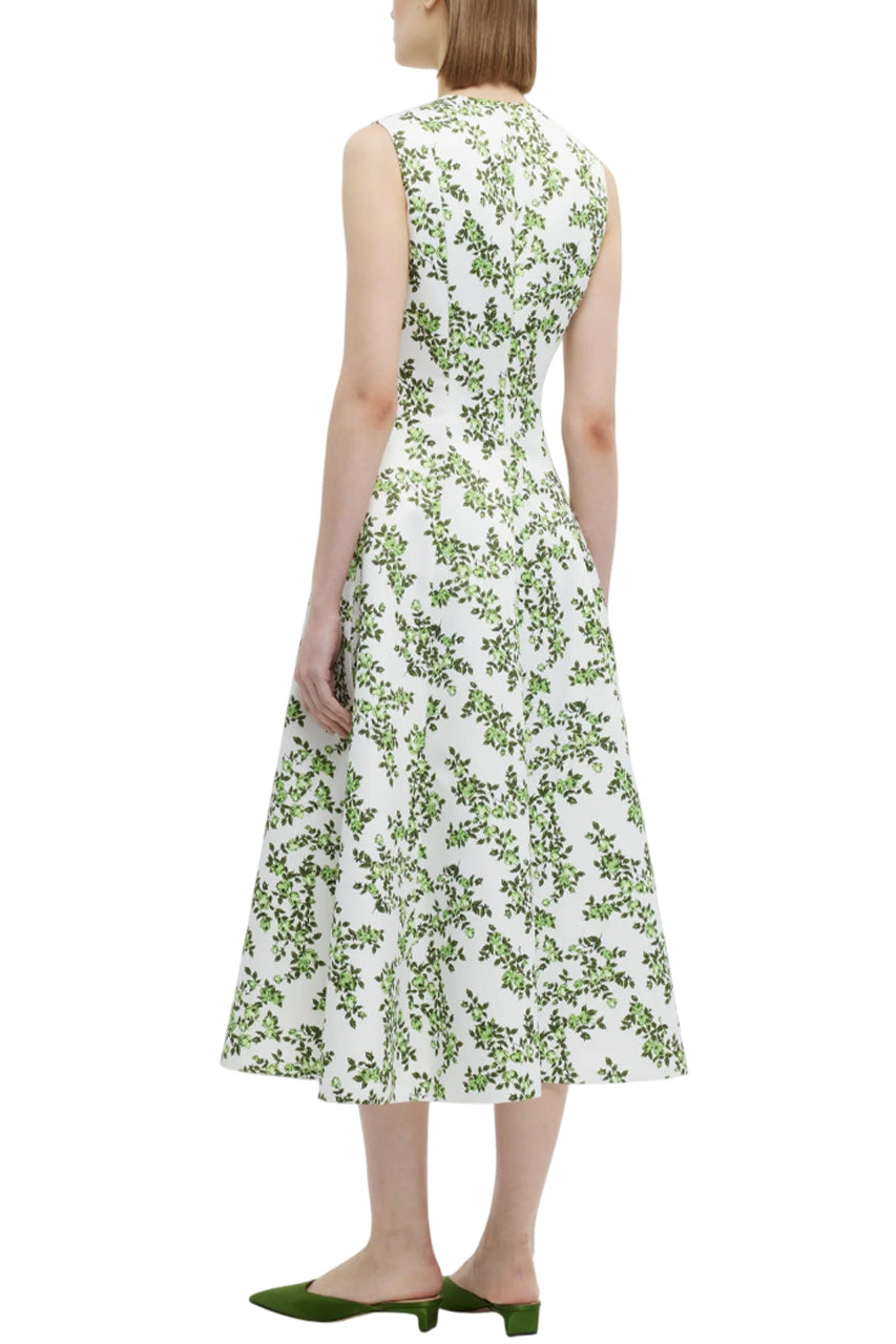 MARA DRESS BLUE ROSE ON WHITE TAFFETA FAILLE