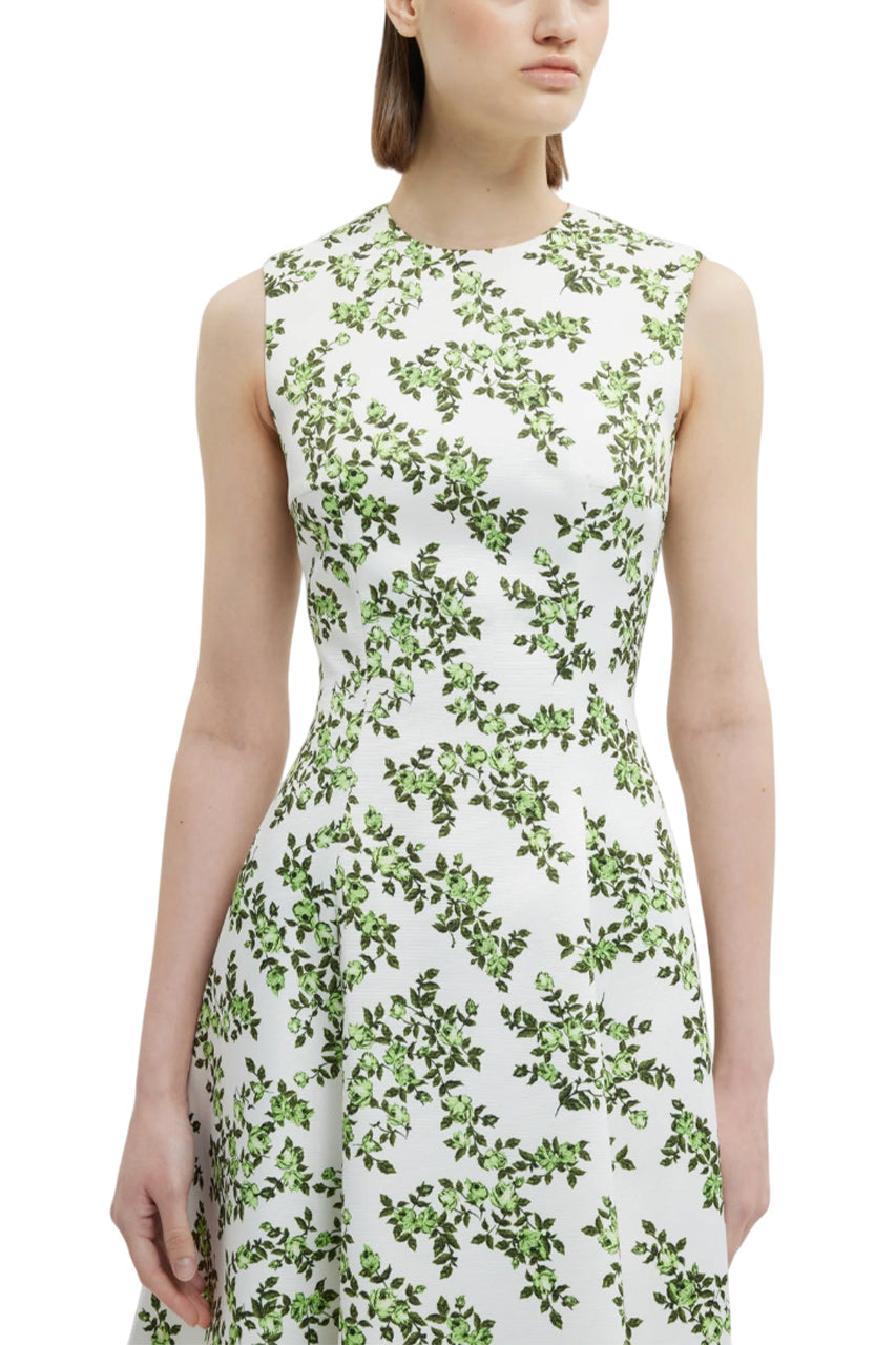 MARA DRESS BLUE ROSE ON WHITE TAFFETA FAILLE