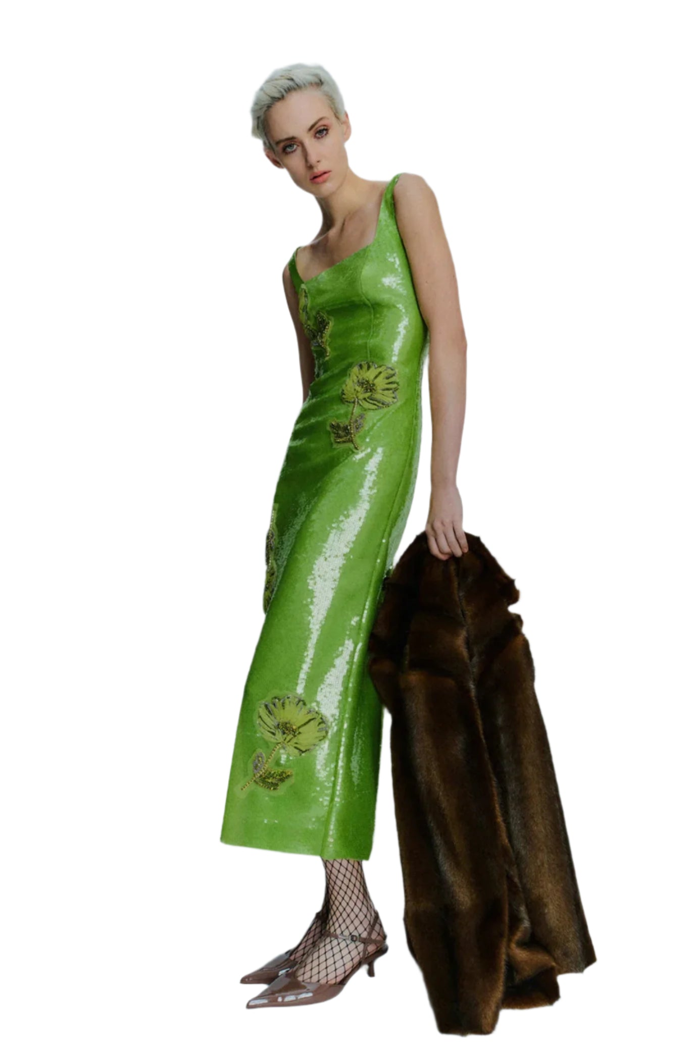 MARYLIN CRYSTAL FLOWER SEQUINED MIDI DRESS