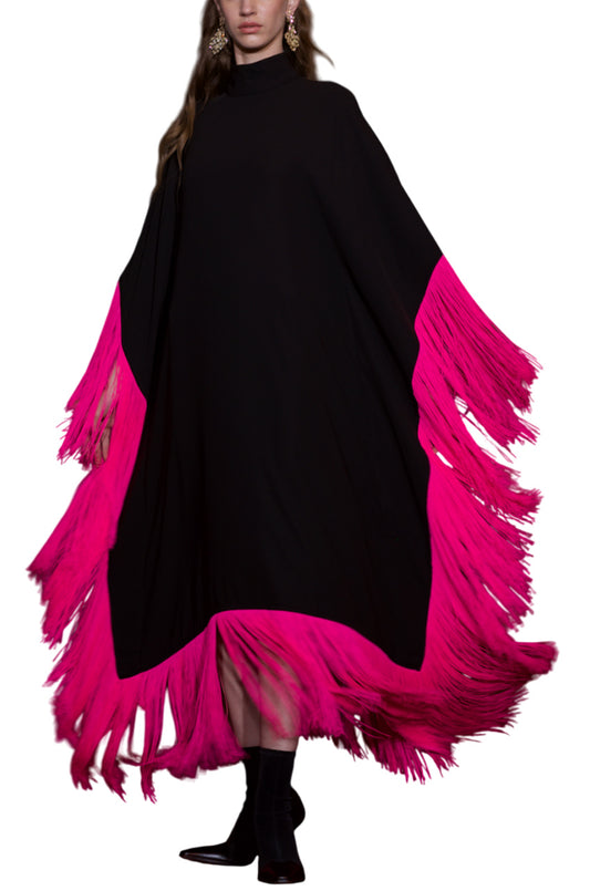 MAYA DRESS IN BROWN WITH FUCHSIA TASSELS