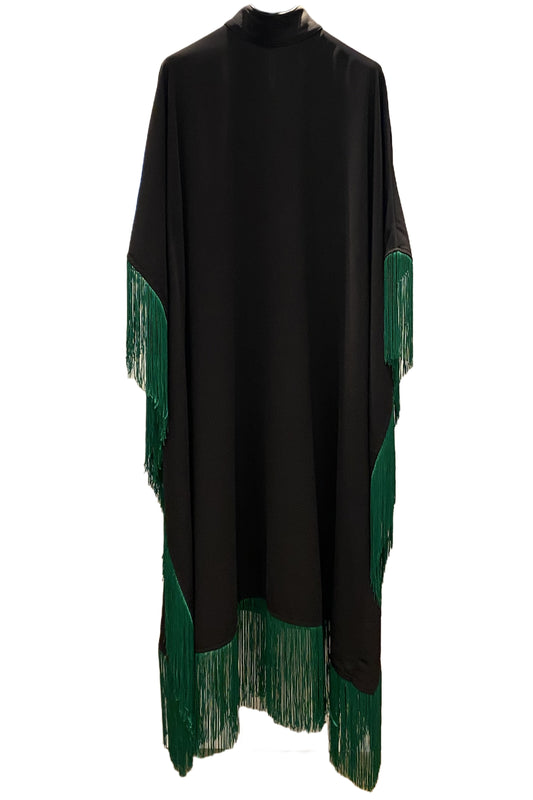 MAYA DRESS IN BROWN WITH GREEN TASSELS