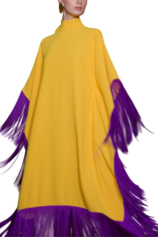 MAYA DRESS IN YELLOW WITH PURPLE TASSELS