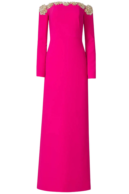 MELINE OFF-SHOULDER CREPE GOWN