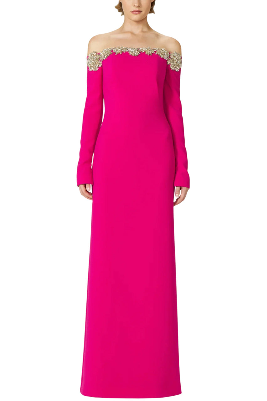 MELINE OFF-SHOULDER CREPE GOWN