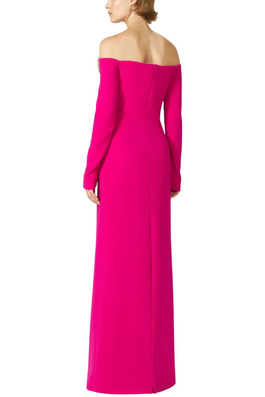 MELINE OFF-SHOULDER CREPE GOWN