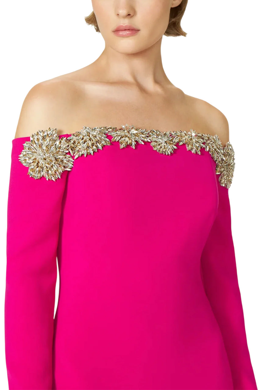 MELINE OFF-SHOULDER CREPE GOWN