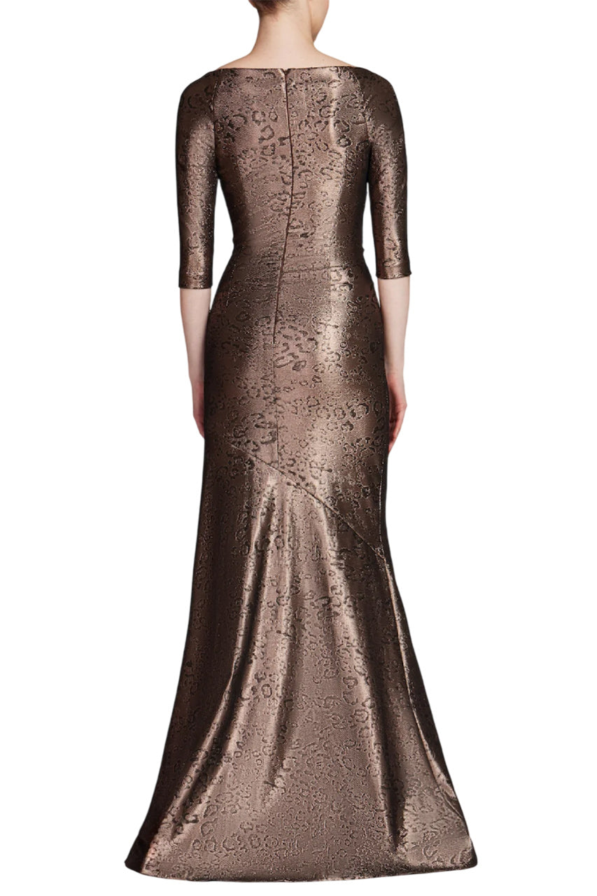 METALLIC ANIMAL PATTERN SIDE DRAPE GOWN