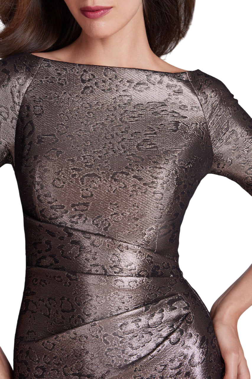 METALLIC ANIMAL PATTERN SIDE DRAPE GOWN