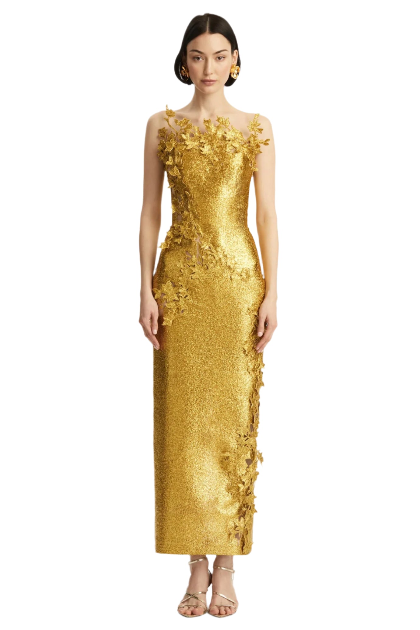 METALLIC CHERRY BLOSSOM EMBROIDERED GOWN