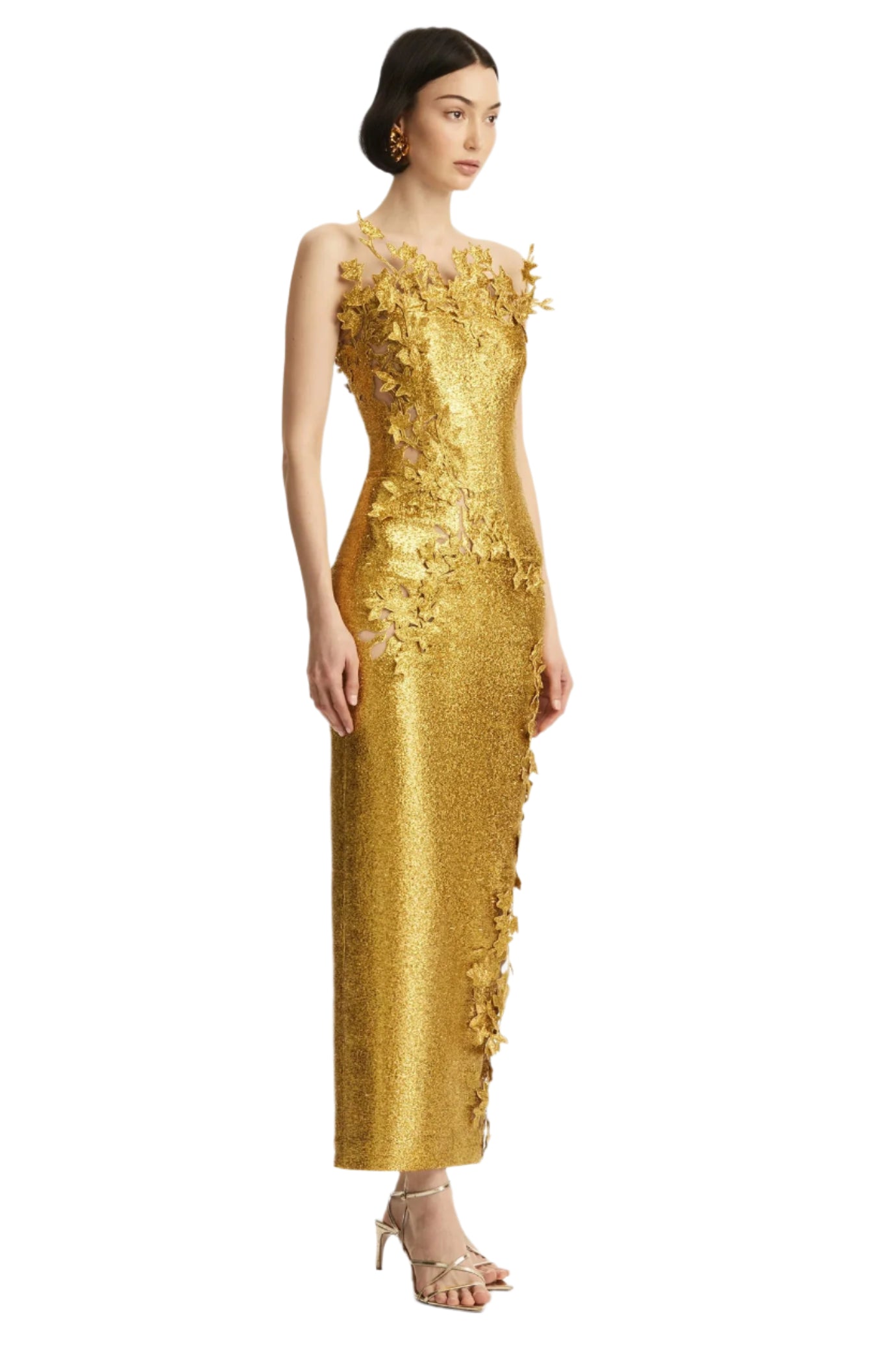 METALLIC CHERRY BLOSSOM EMBROIDERED GOWN