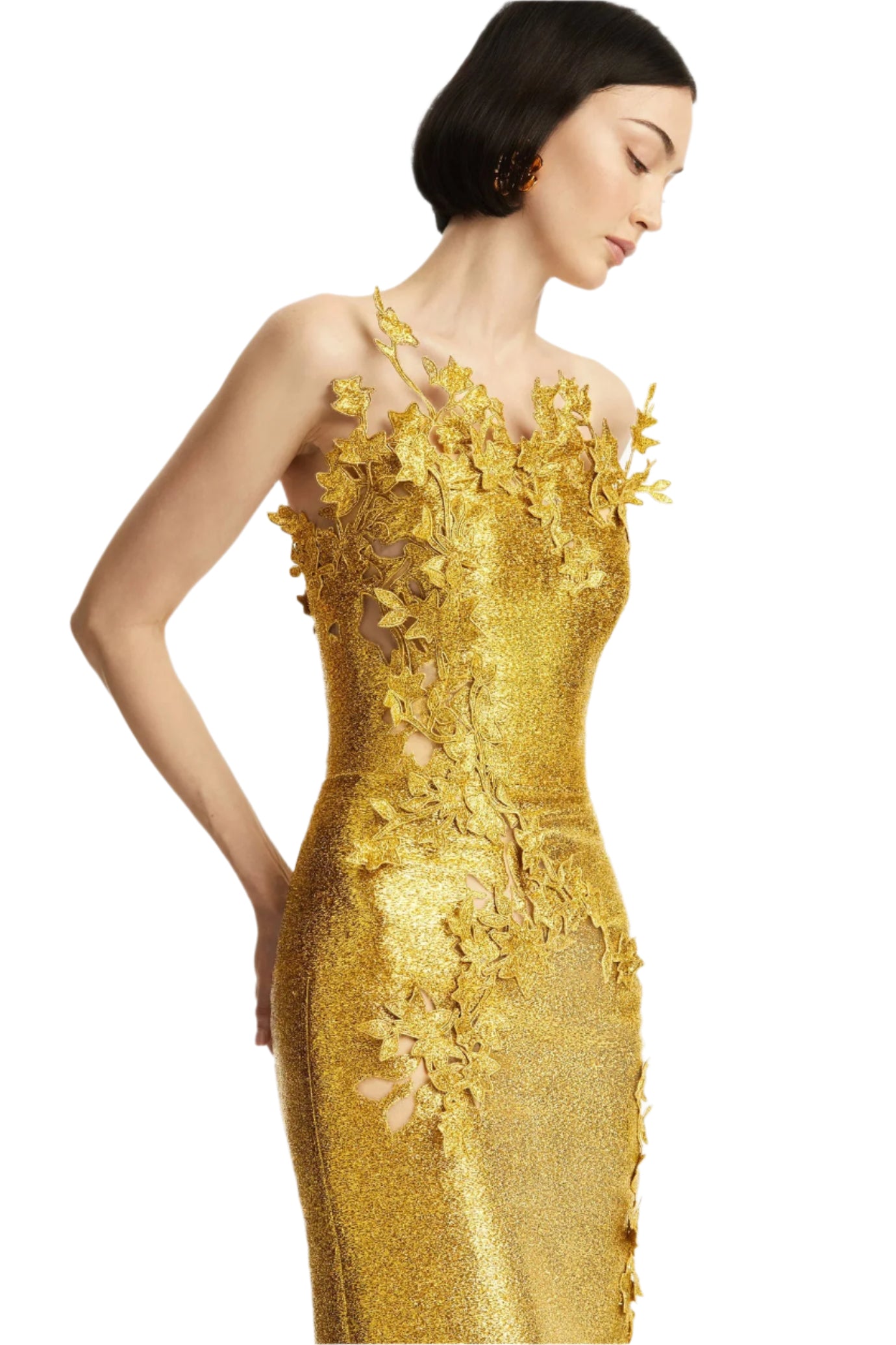 METALLIC CHERRY BLOSSOM EMBROIDERED GOWN